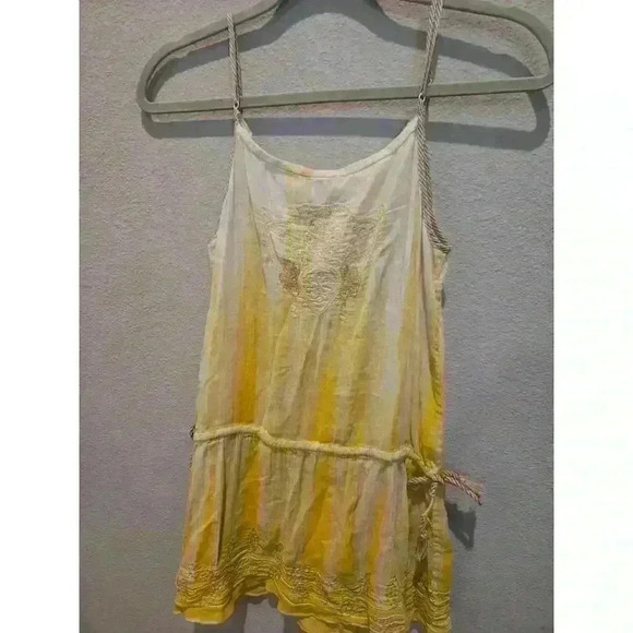 Anthropologie Women's M Yellow Floral Embroidered Sleeveless Tunic Blouse Boho - Picture 6 of 7